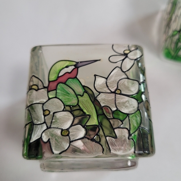 Joan Baker Designs Frosted Hand Painted Hummingbird Glass Votive Candle Holders - Picture 2 of 7